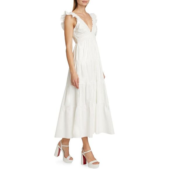LoveShackFancy Dresses & Skirts - LoveShackFancy Womens Arnene Poplin Smocking Tiered Maxi Dress Small White - NWT
